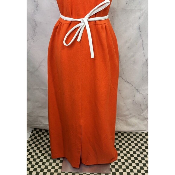Vintage 1960's Orange MOD Sleeveless Maxi Dress M Accent Belt Groove MCM Retro - Picture 13 of 16